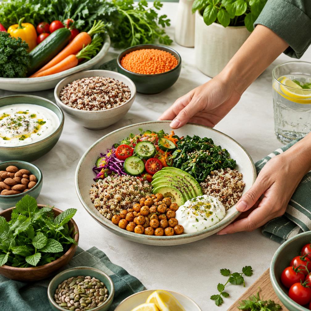 A balanced whole-food plate prepared for a practical nutrition plan